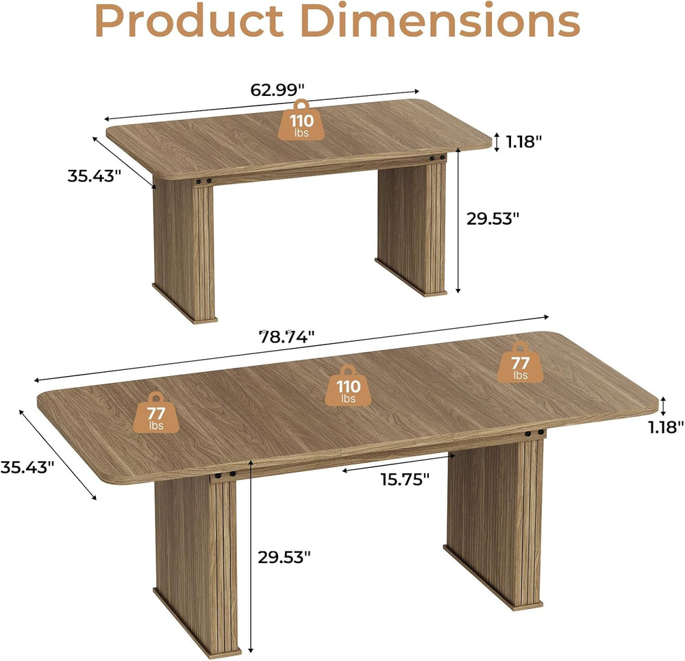 Zevemomo 63"-78.7" Expandable Dining Table, 6-10 Farmhouse Kitchen ...