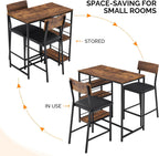 VINGLI Dining Table Set for 2, Kitchen Breakfast Counter Height Small 3 Piece Bar Table and Chairs Set with Storage, Brown
