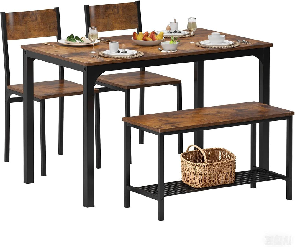 soges Kitchen Nesting Dining Table with 2 Chairs & Bench, Rustic Brown | ...