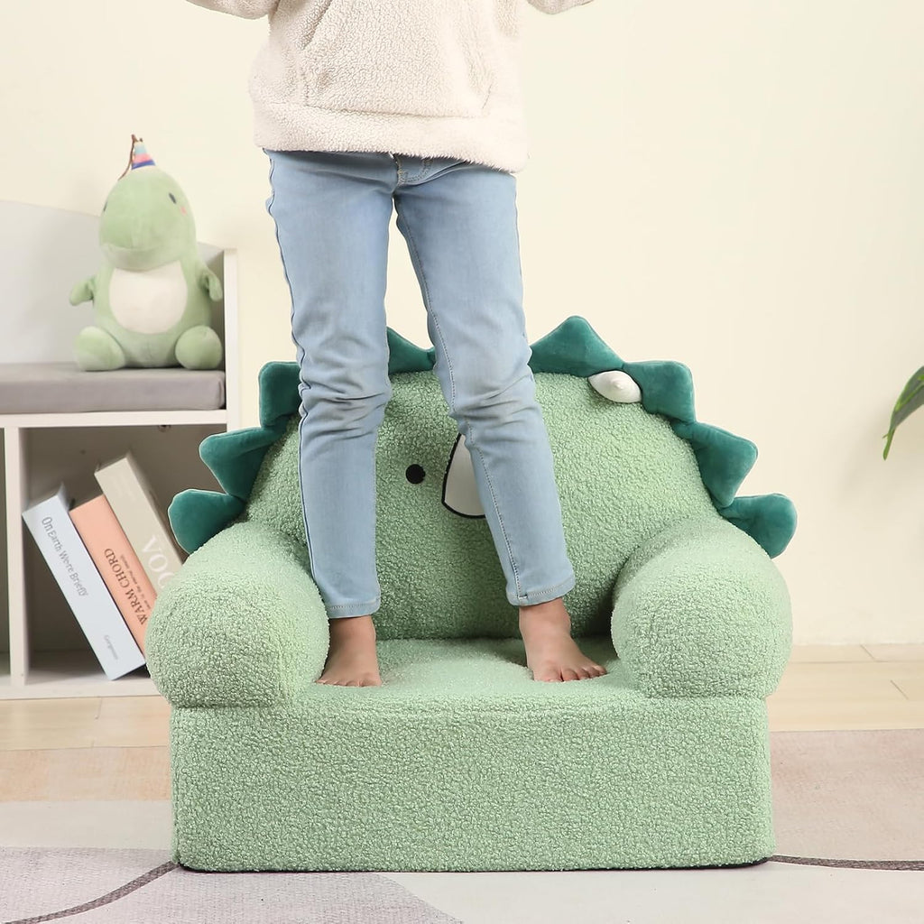 MOMCAYWEX Comfy Toddler Chair, Snuggly Kids Armchair, Green Dinosaur