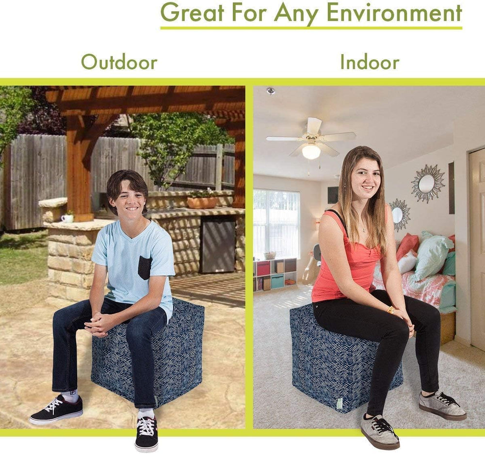 Majestic Home Goods South West Navy Cube Ottoman Pouf Foot-Rest Seat – Indoor...