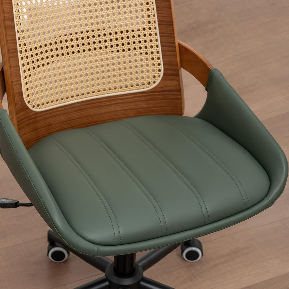 Mid Century Modern Rattan Office Chair, Walnut Finish Desk Chair | Ergonomic ...