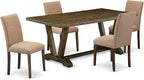 East West Furniture V777AB747-5 5 Piece Kitchen Table Set for 4 Includes a Rectangle Dining Room Table with V-Legs and 4 Light Sable Linen Fabric Upholstered Chairs, 40x72 Inch, Multi-Color