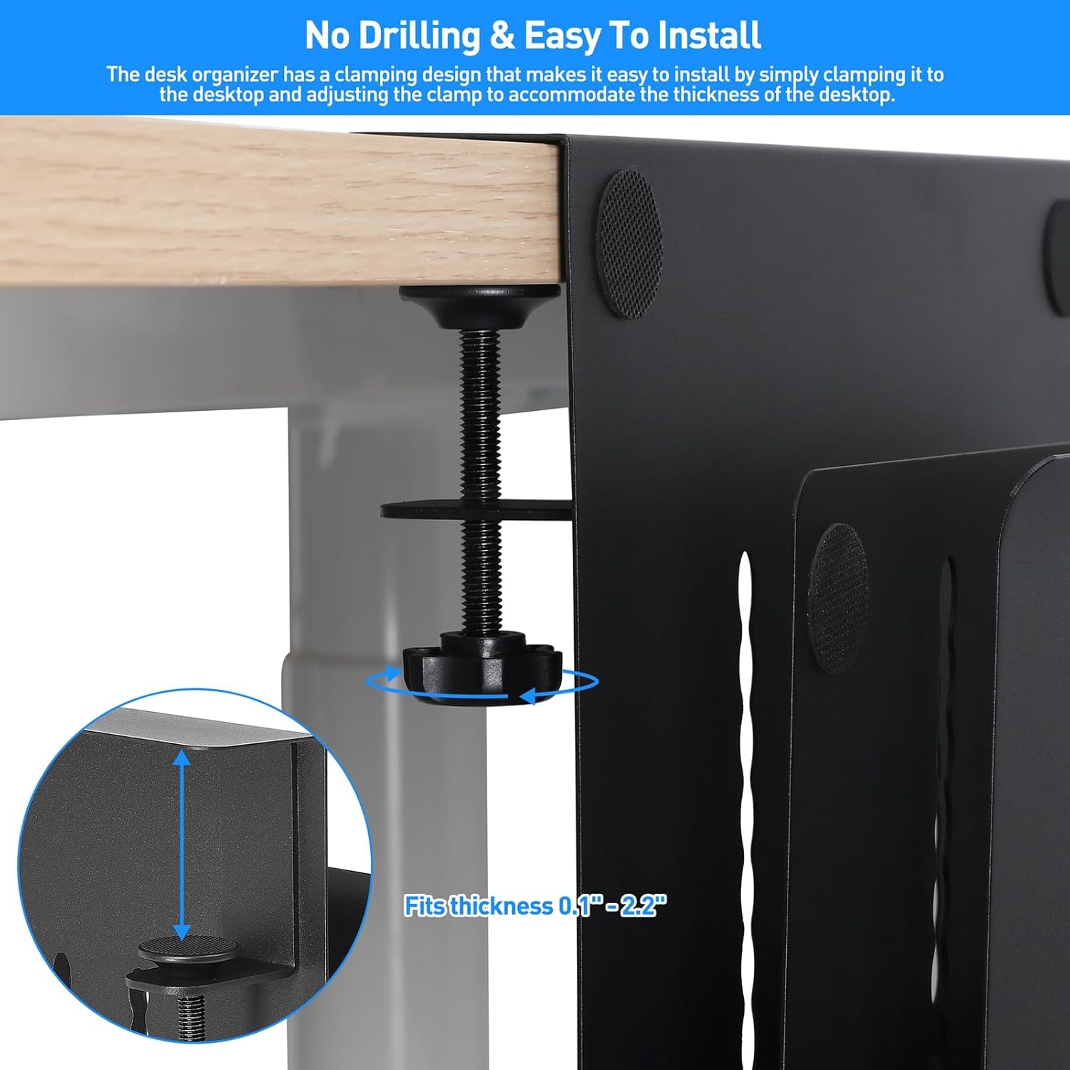 MAXECHO Desk Side Storage, Under Desk Laptop Mount, Table Side Hanging File Organizer, No Drill Clamp On Cable Management Tray, Laptop Holder with Magnetic Pen Holder for Office and Home, Load 22 Lbs
