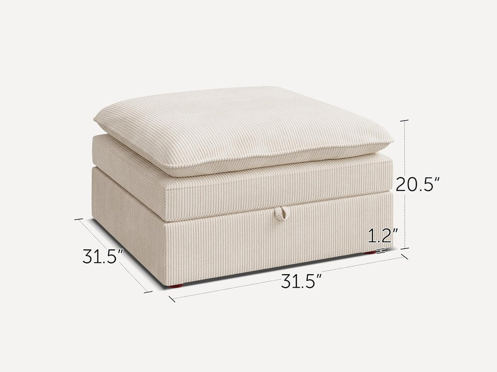 HONBAY Corduroy Ottoman, 31.5 Inch Square Ottoman Bench with Storage for Livi...
