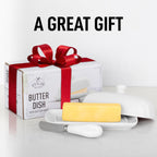 Zulay Kitchen Butter Dish With Lid For Countertop - Porcelain White, Ceramic Butter Dish with Knob Handle Great for Cooking - Elegant Design Butter Holder - Durable & Sturdy Butter Keeper - White