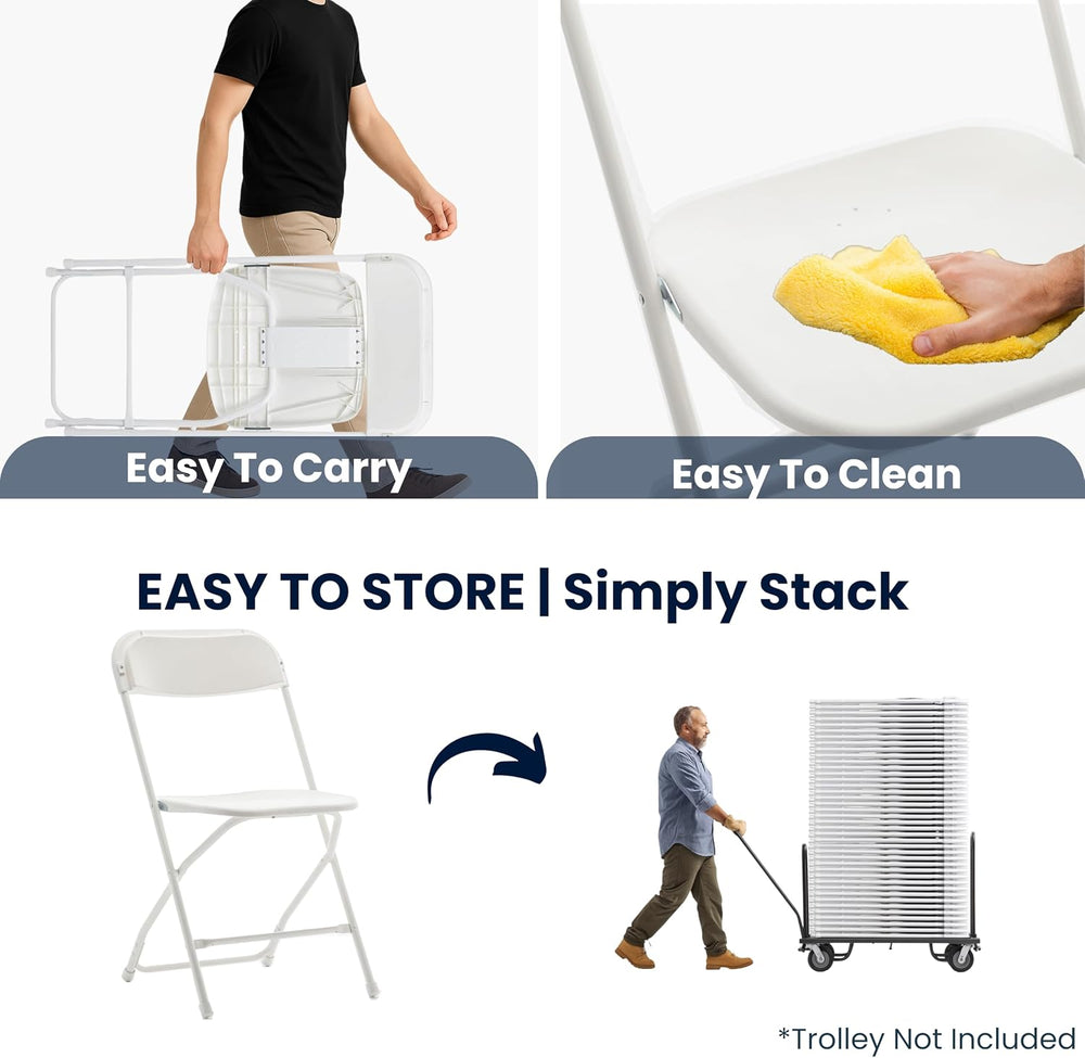BTEXPERT Set of 5 Pack, White Plastic Folding Chair Steel Frame Commercial Hi...