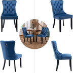 Upholstered Dining Chairs Set of 2, Velvet Dining Room Chairs with Back Ring Pull Trim and Solid Wood Legs, Tufted Wingback Kitchen Chair Perfect for Dining Room,Living Room,Kitchen(Blue)