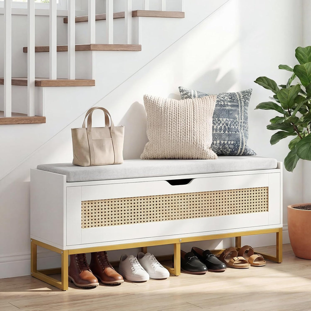 Giantex Rattan Shoe Bench, Flip-Top Entryway Bench with Removable Padded Seat...