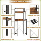 3-Tier Mini Fridge Stand Kitchen Bakers Rack with Adjustable Shelves, Freestanding Microwave Stand with Storage, Split Design Coffee Bar Shelf for Home Office Dorm (Rustic Brown, 25.6")