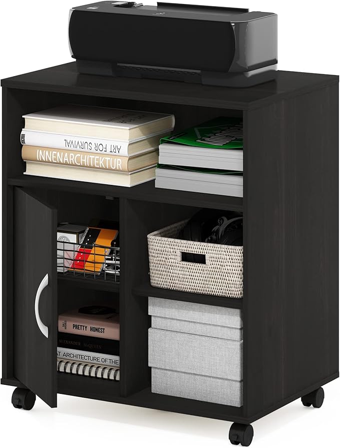 Furinno Econ Home Office Under Desk Printer Holder with Wheels, Espresso, Cab...