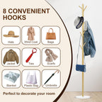 Coat Rack, Metal Freestanding Coat Rack with 8 Hooks, Sturdy Coat Tree with Natural Marble Base for Coats, Hats, Scarves and Handbags for Entryway, Hallway, Bedroom, Office,Dorm (Gold)