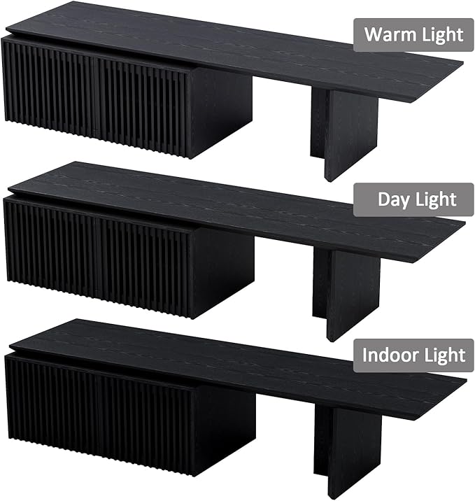 XEW Extendable TV Stand with Storage and Shelves, Wood Entertainment Center for 55+ Inch TV, Modern TV Console, Minimalist Media Console for Living Room, Bedroom-Black (Extendable: 78.7"-110")