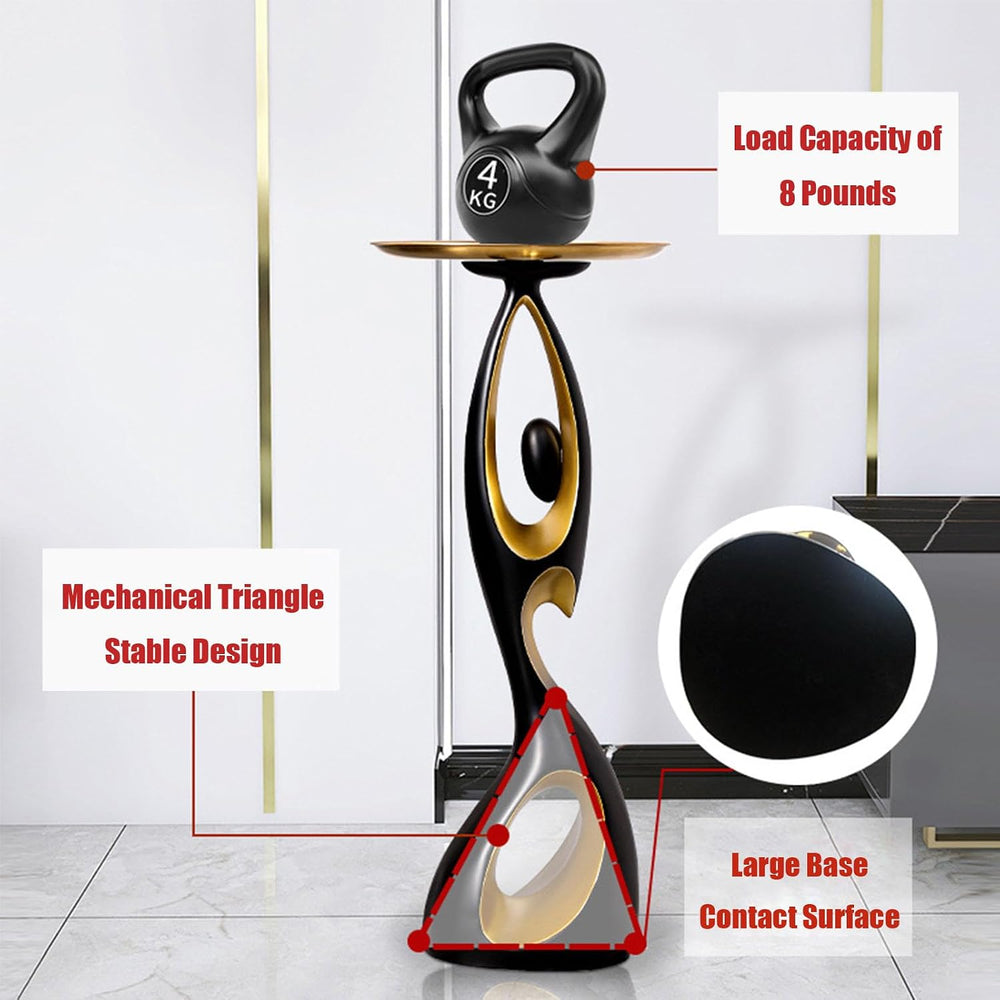 Modern Side Table with Metal Top,Resin End Table with Art Base,Round Bedside ...