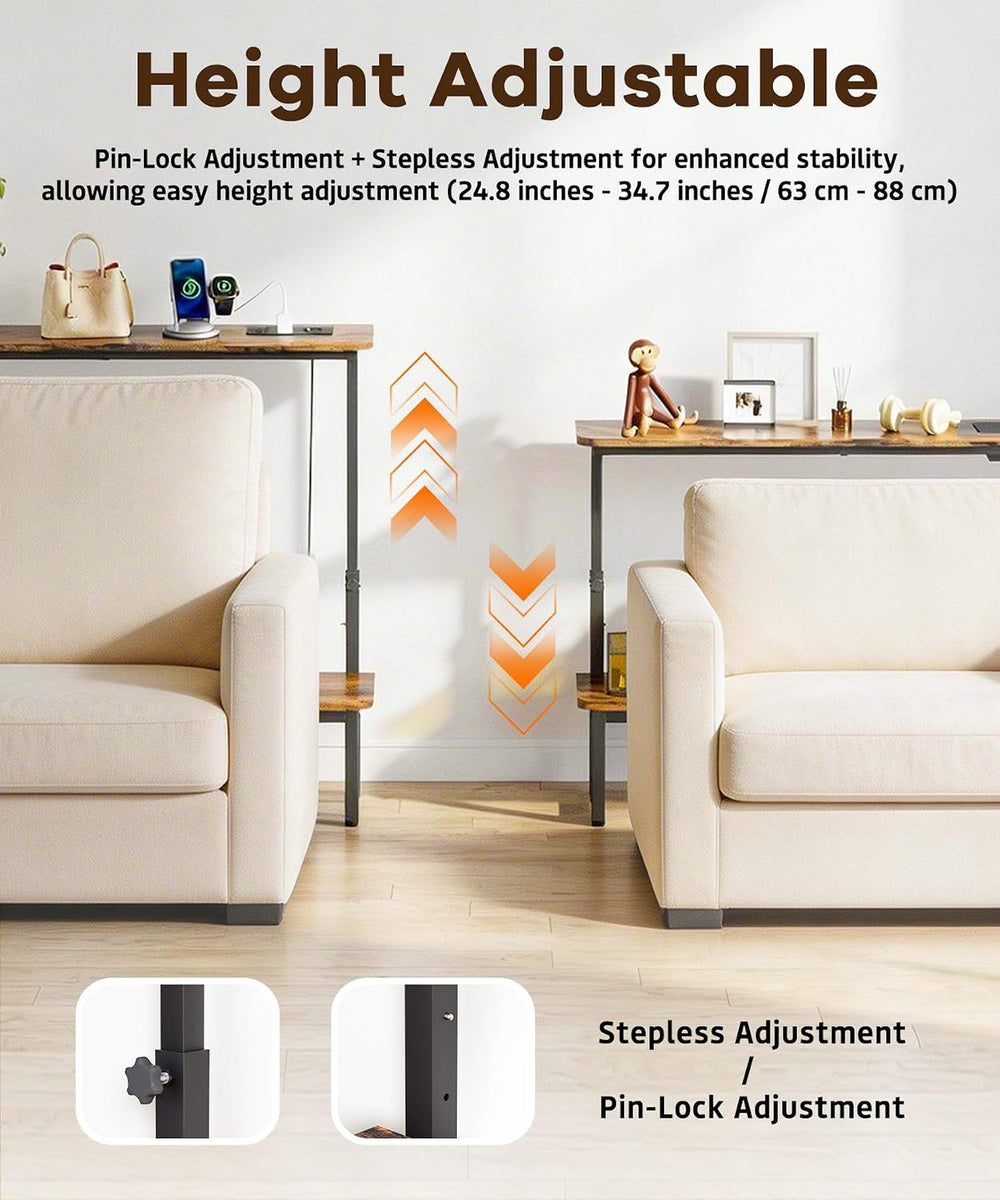 Homde 2-Tier Narrow Console Table: 39.4" Industrial Design with Outlets ...