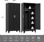 71" Tall Metal Wardrobe Closet with Adjustable Shelves and Hanging Rod, 2 Doors Office Storage Locker Cabinet for Home, Office, Bedroom, Laundry Room, Black