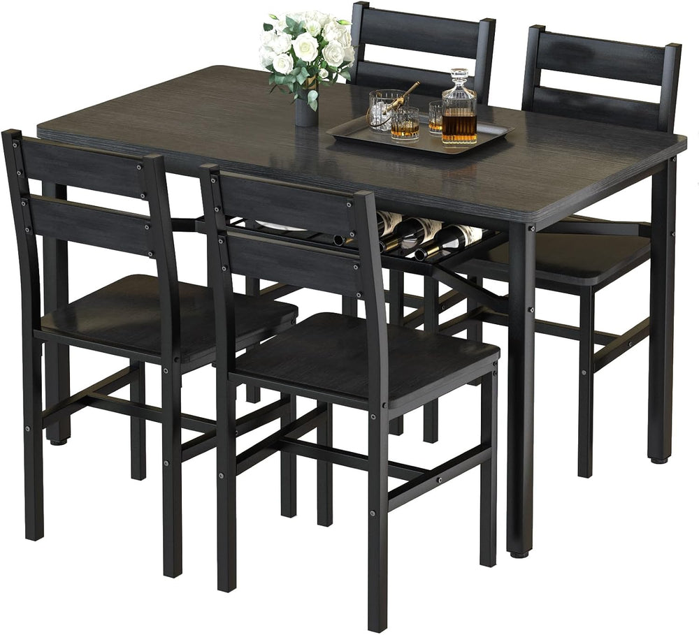 Hooseng Dining Table Set for 4, Wood Kitchen Table Chairs Set with Storage, F...