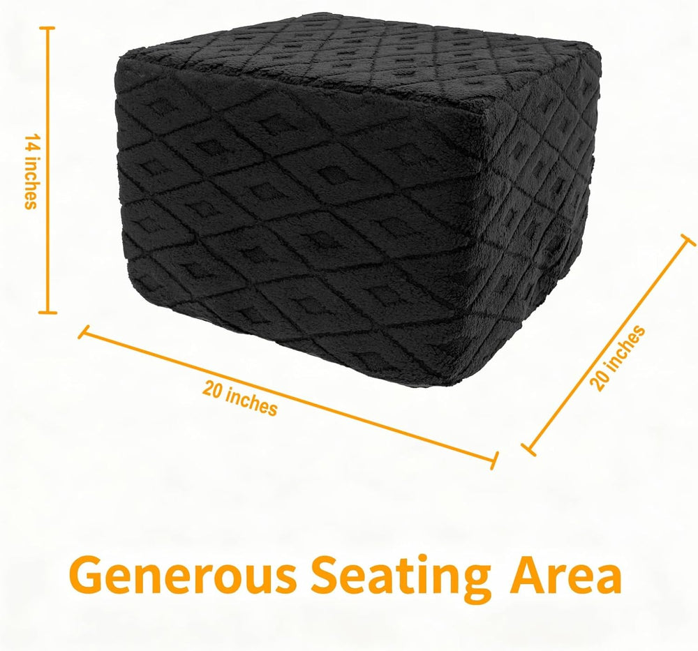 Fluffy Square Ottoman Pouf with All-in-One Foam Filling 20 x 14 Inches Furry ...