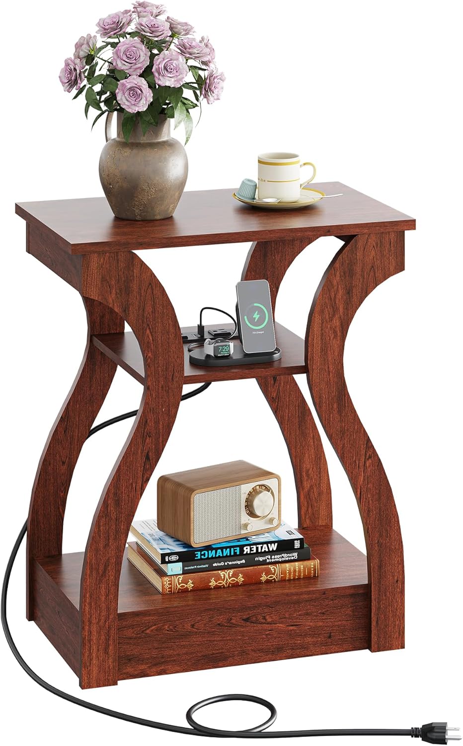 WLIVE End Tables Living Room Set of 2, Cherry Side Tables with Charging Stati...