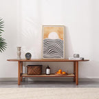 Tiita TV Stand with Storage for TV up to 65 inch, Bamboo Rattan TV Console Entertainment Center with 2 Open Shelf, Mid Century Modern Media Console for Living Room, Bedroom, Walnut
