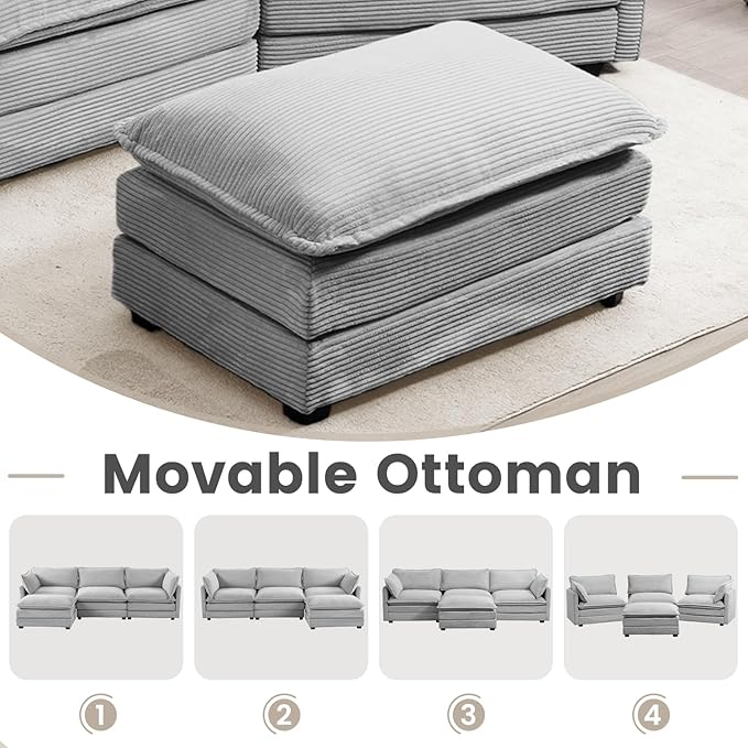 ROWHY Oversized Modular Sectional Sofa with Movable Ottoman, 112 Inch 4 Seat ...