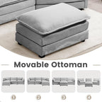 ROWHY Oversized Modular Sectional Sofa with Movable Ottoman, 112 Inch 4 Seat Modern Corduroy Sofa Set, Convertible L Shaped Couch for Living Room and Office, Light Grey
