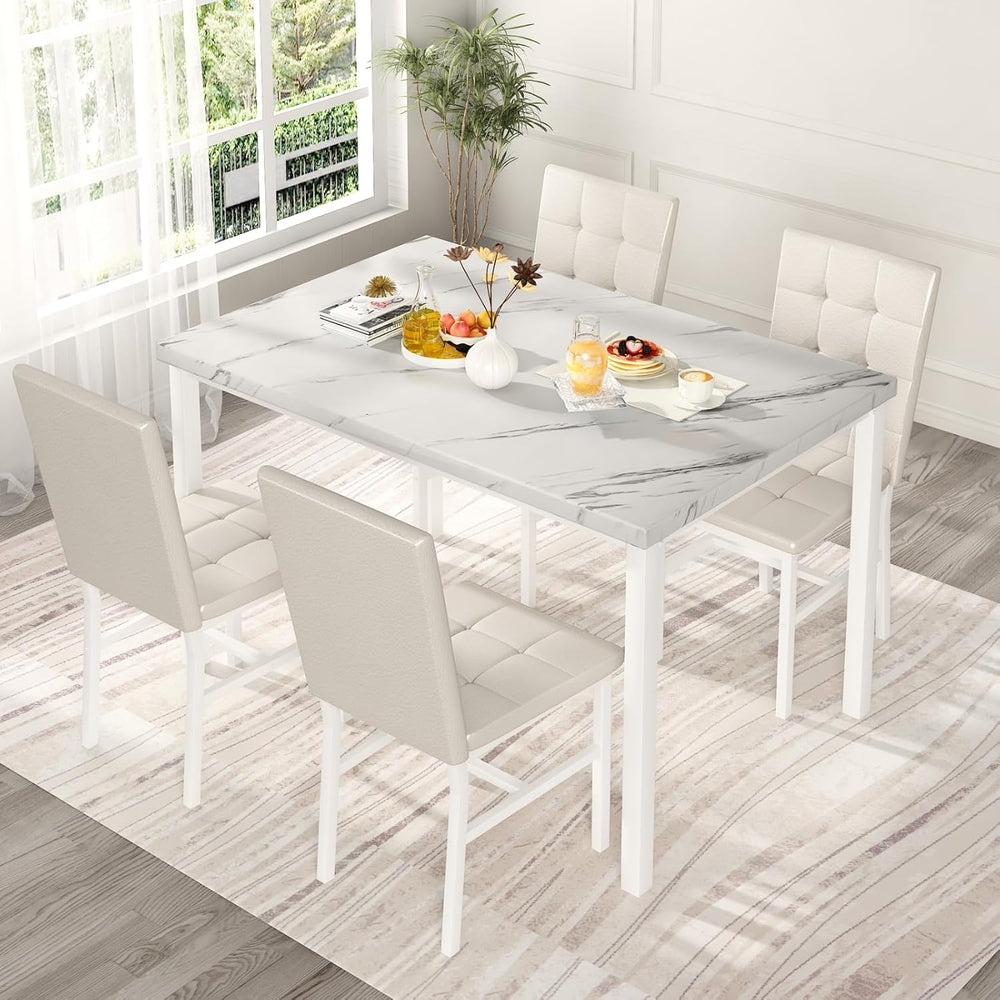 Hooseng Dining Room Table Set 5 Piece Dining Table Set Marble Dining Table 4 ...