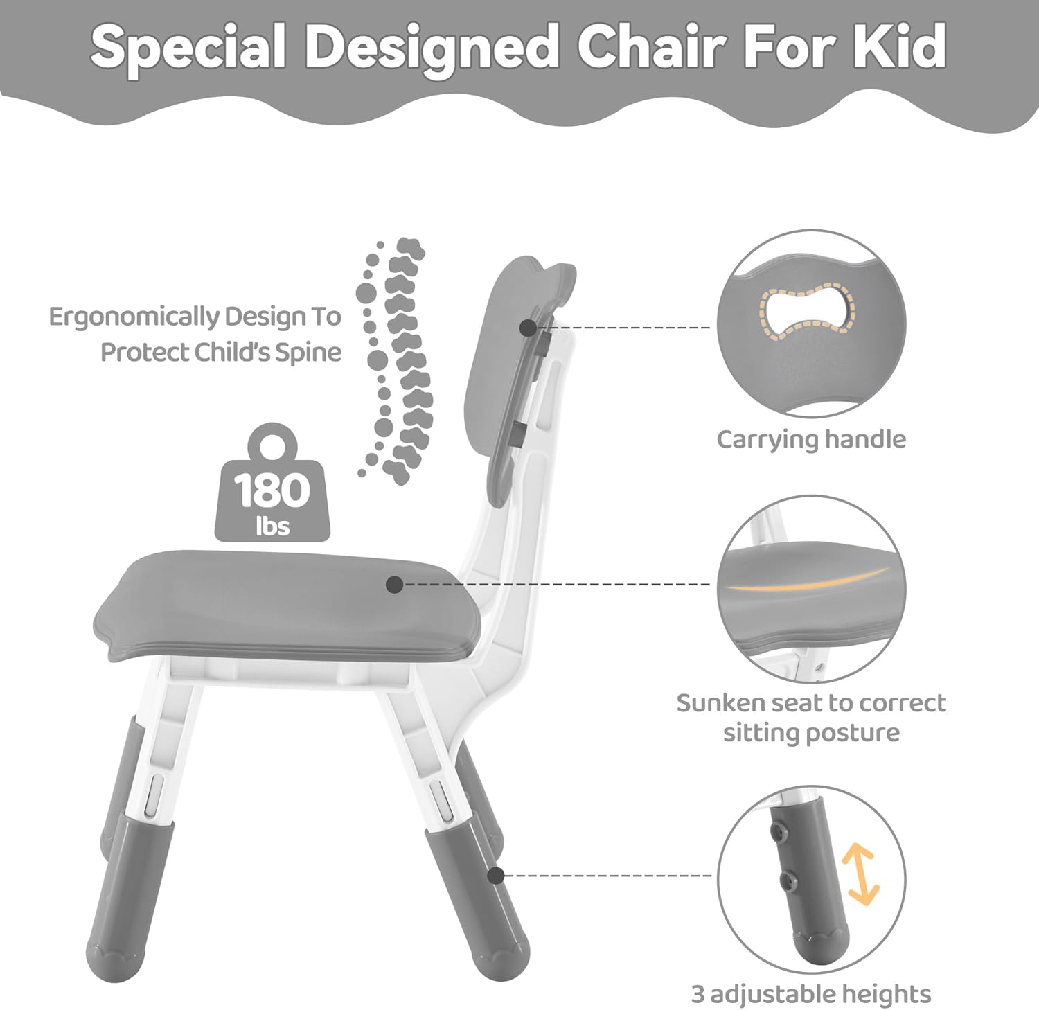 GITAWUSA Kids Study Table and Chairs Set, Height Adjustable Toddler Table and Chair Set for Kids Ages 3-8, 31.5" L x 23.6" W Graffiti Desktop Plastic Children Art Table with 2 Seats, Grey