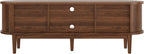 Decofy 63" Fluted TV Stand for TVs Up to 70" with Charging Station, Walnut | Mid Century Modern Built-in Charging Station Sliding Tambour Doors Adjustable Shelves Entertainment Center Solid Wood Legs