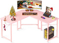 Casaottima L Shaped Gaming Desk, Corner Desk Gaming Table for Home Office, Computer Desk Sturdy Writing Workstation for Small Space, Easy to Assemble, 51 inch, Carbon Fiber Surface, Pink