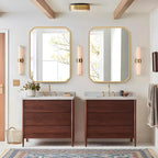 30" x 40"Gold Bathroom Mirror for Over Sink, Modern Rounded Corner Rectangle Wall Mirror for Bathroom Vanity Decorative with Non-Rusting Iron Metal Framed (Horizontal/Vertical)