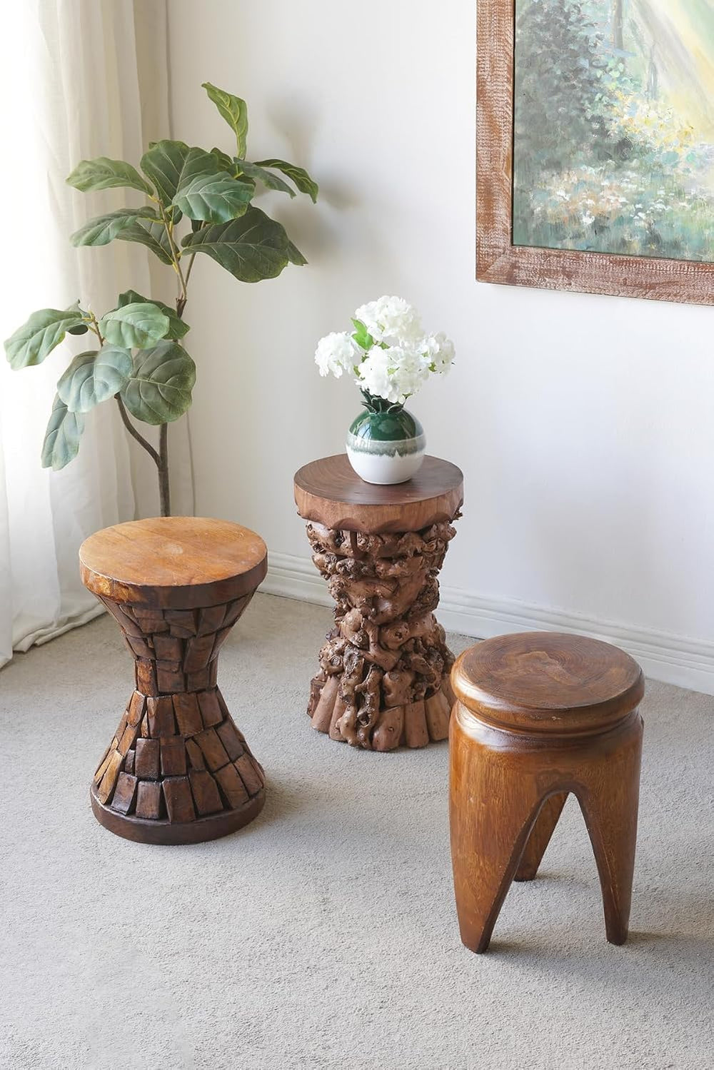 WILLIAMSPACE 11.8" Solid Wood Side Table with Organic Tree Root Base, Mo...
