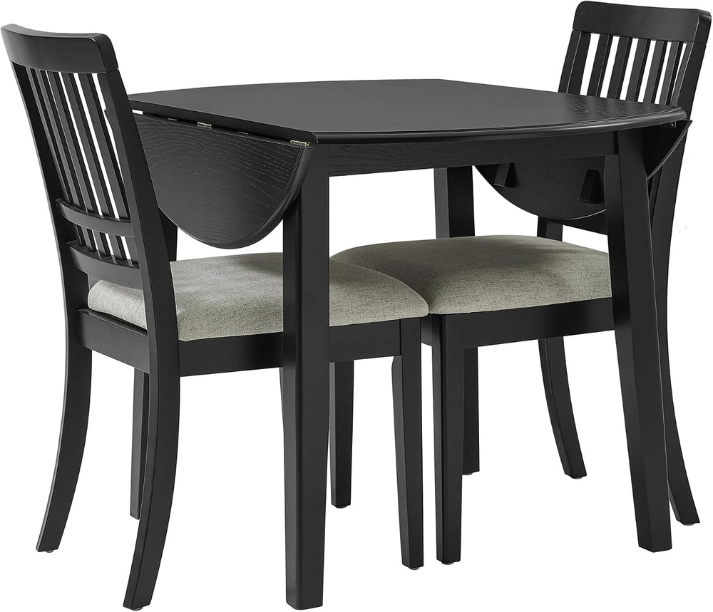 Solid Wood Small Dining Table and 2 Chairs, Black