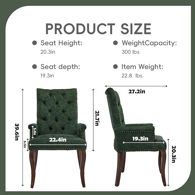 Upholstered Tufted Chenille Dining Chairs with Arms & Nailhead Trim – Sol...