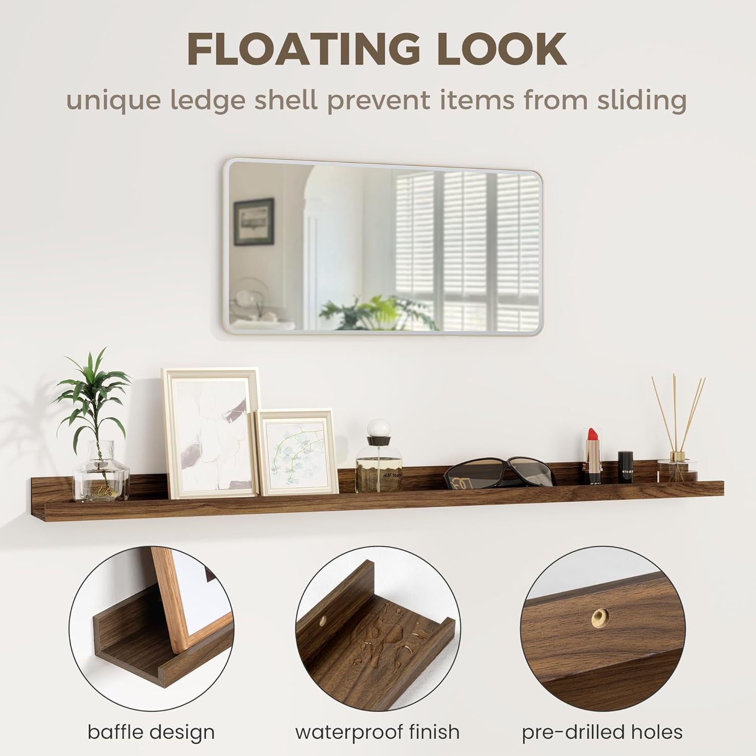 Axeman Floating Shelves for Wall - 24 Inch Picture Ledge Shelf Set of 2 - Rustic Picture Shelf for Wall with Ledge - Walnut Floating Shelves with Lip - Photo Ledge Shelves for Pictures Nursery Books