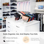 HAYVAN Hat Organizer for Baseball Caps 2024 New 2 PCS, No Install Acrylic Hat Holder for 14 Baseball Caps for Bedroom, Closet, Dresser (White)