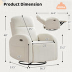 Power Nursery Glider Recliner, Chenille Electric Rocker Recliner with Type-C & USB Port, Nursery Swivel Rocker Recliners with Double Pockets for Adult, Cream White