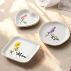 Custom Gifts For Mom - Personalized Birth Flower Trinket Dish,Custom Jewelry Ring Dish,Mom Birthday Gifts,Wedding Bridesmaid Gift