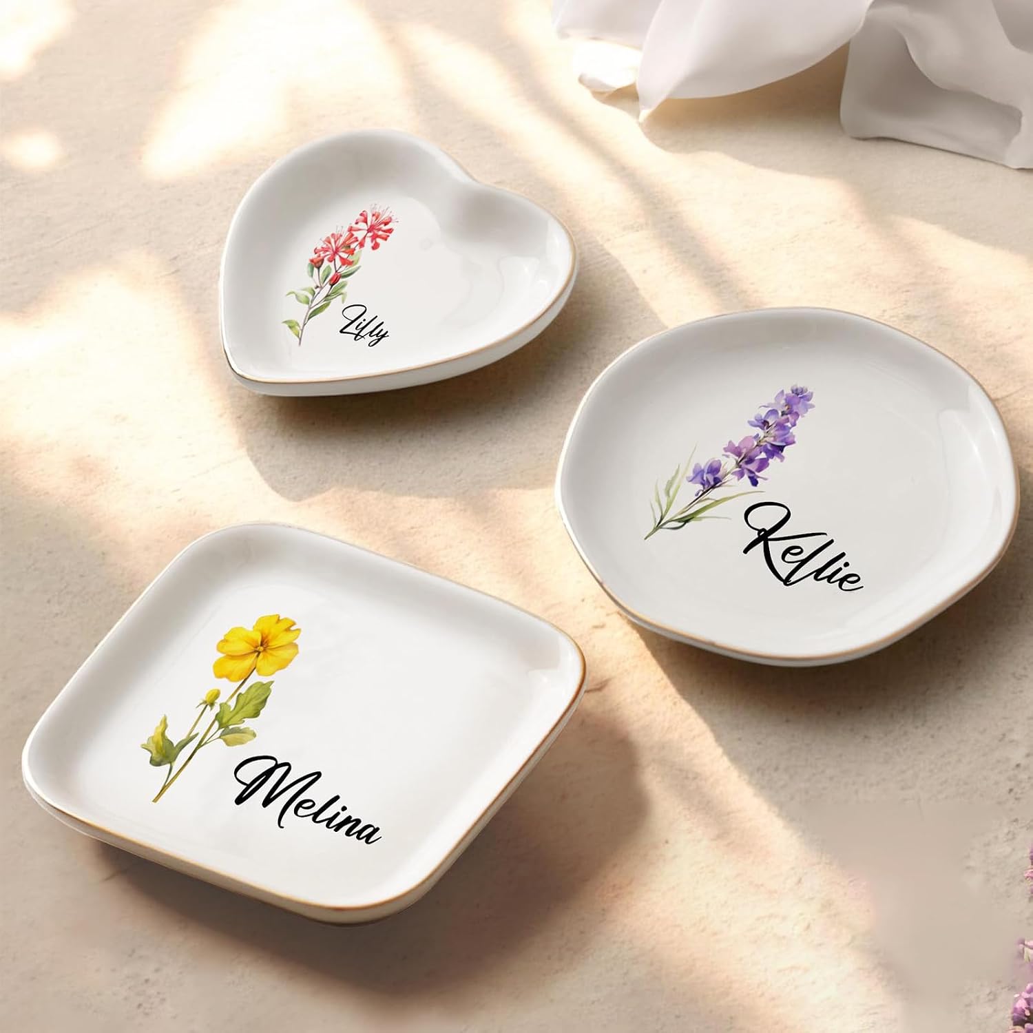 Custom Gifts For Mom - Personalized Birth Flower Trinket Dish,Custom Jewelry Ring Dish,Mom Birthday Gifts,Wedding Bridesmaid Gift