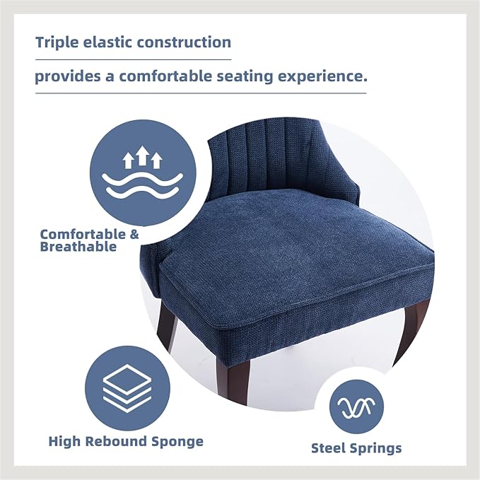 Dining Chairs Set of 2，Linen Channel Tufted Kitchen Dining Room Chair with Curved Solid Wood Legs, Comfortable Fabric Upholstered Dining Chair for Dining Room, (Blue, 2pc)