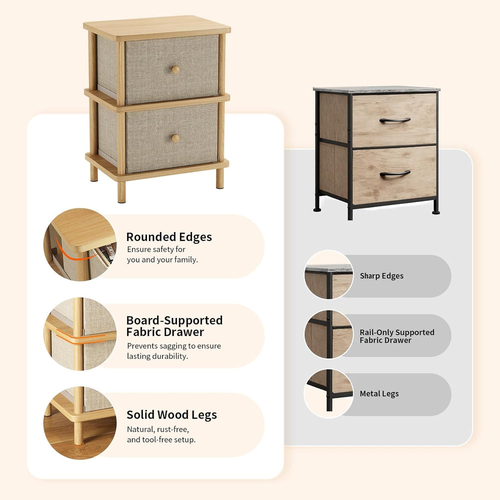 Apicizon Nightstand with 2 Storage Drawers, Boho Side Table with Solid Wood L...