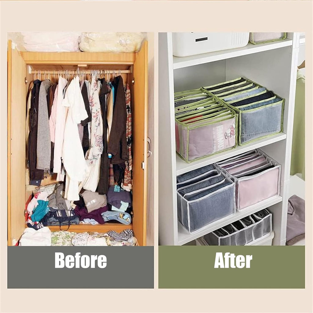 7 Grids Washable Wardrobe Clothes Organizer,Clothing Storage Bins,Drawer Organizer for Clothing,Drawer Dividers for Clothes, Mesh Separation Box for Underwear, Socks, Scarves, Jeans