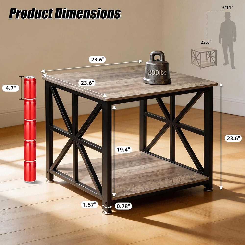 TooCust Square End Table with Storage Shelf, 24 inch Large Side Table with Ro...