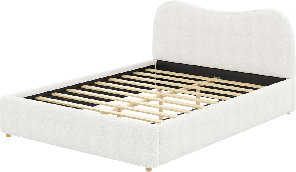 SOFTSEA Queen Size Cloud Bed Frame with Headboard, Boucle Upholstered Platfor...