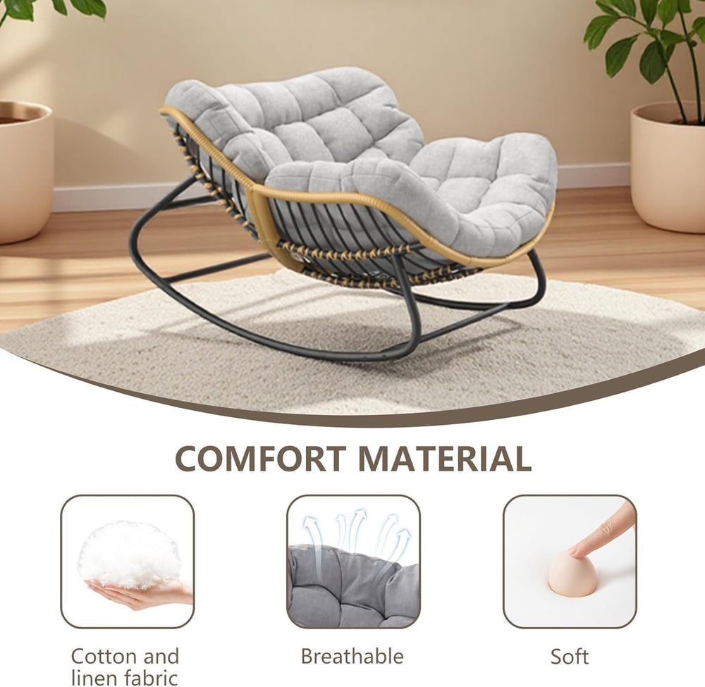 Papasan Rocking Chair with Comfy Thick Cushion, Oversized Outdoor Rocking Cha...