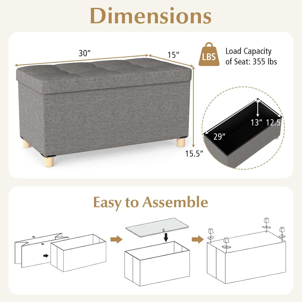 GOFLAME 30 Inches Storage Ottoman Bench, Linen Fabric Footstool with Flip Top...