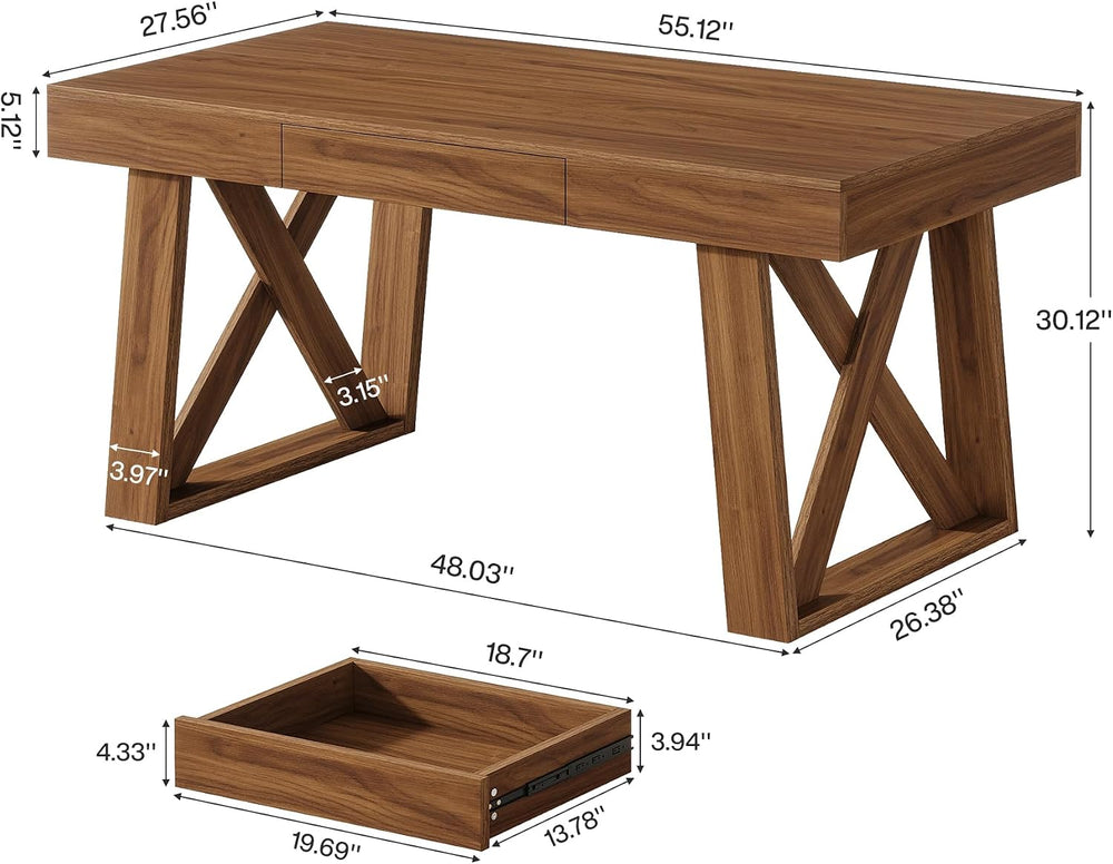 Tribesigns 55-inch Computer Desk with Drawer, Retro Walnut Big Home Office De...