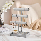 3 Tier Bracelet Holder Display - Detachable T Bar Grey Velvet Bracelet Holder, Jewelry Holder Organizer for Bracelet, Necklace, Earrings, Rings