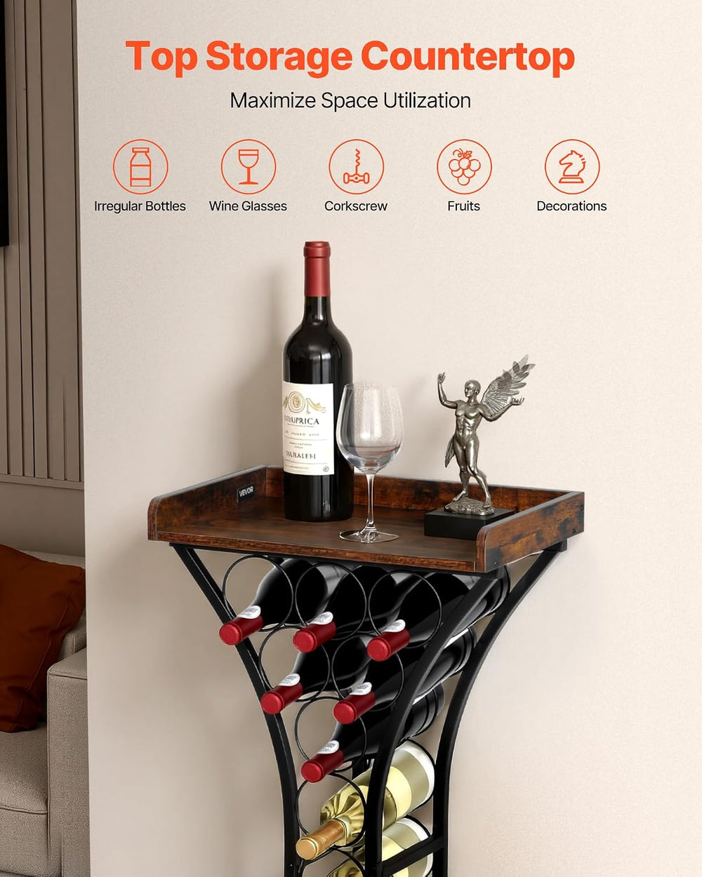 VEVOR 15 Bottle Wine Rack,Iron Freestanding Floor Wine Holder, Mini Bar Stand...