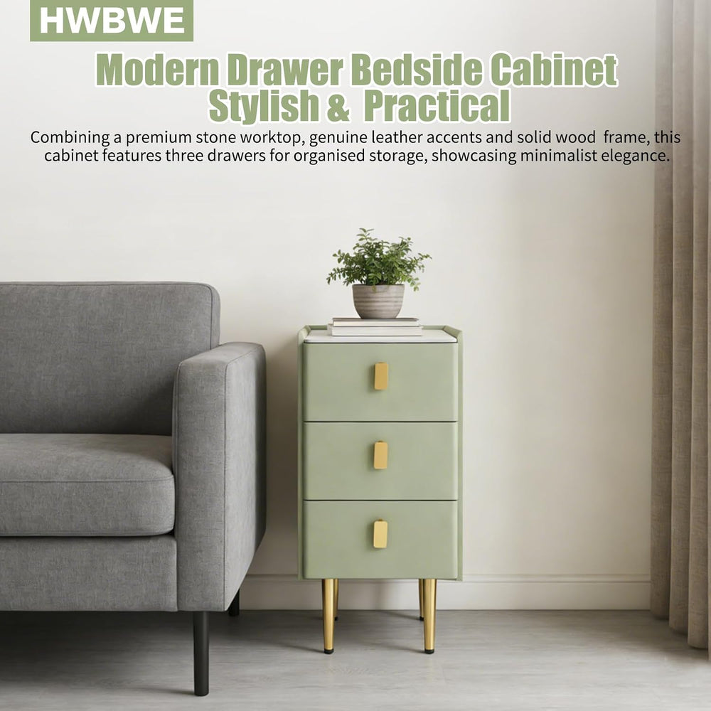Narrow Nightstand with Drawers, Narrow Side Table Leather, Three-Layer Drawer...